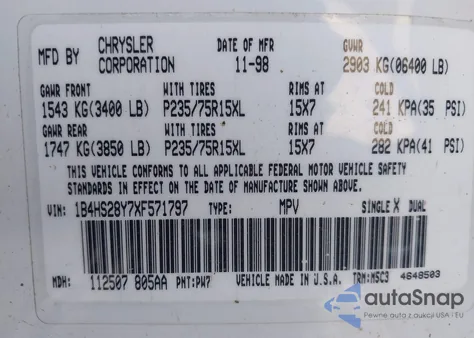 1999 Dodge Durango z USA, uszkodzony, nr VIN 1B4HS28Y7XF571797